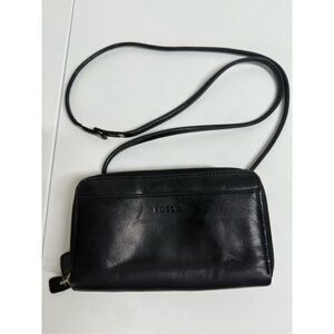 Vintage Genuine Leather Black Fossil  Purse With Glass Holder *See Notes